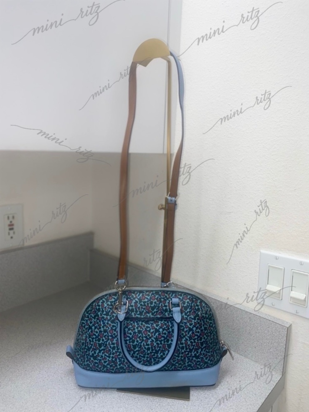 Coach Floral Print Mini Sierra Satchel Crossbody Blue EUC - Picture 4 of 15